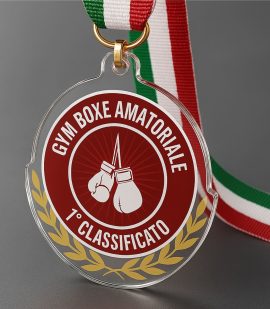 Medaglia in plexiglass personalizzata simbolo di vittoria