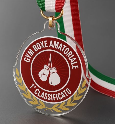 Medaglia in plexiglass personalizzata simbolo di vittoria