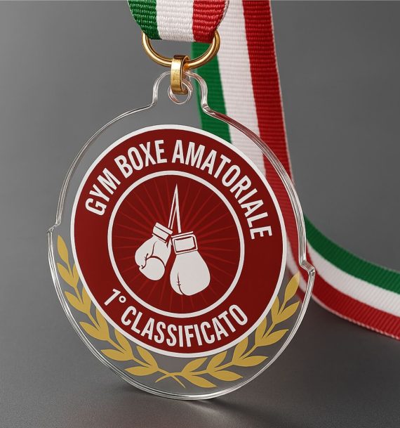Medaglia in plexiglass personalizzata simbolo di vittoria