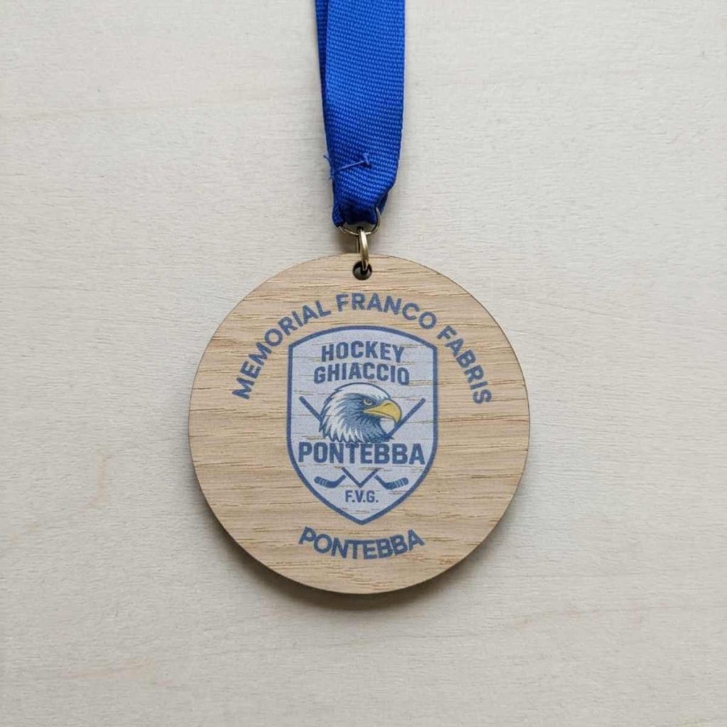 medaglia in legno con stampa digitale diretta UV